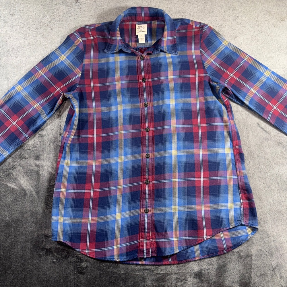 Blake Shelton x Lands End Plaid Flannel Shirt Blue Red Cotton Button Down M